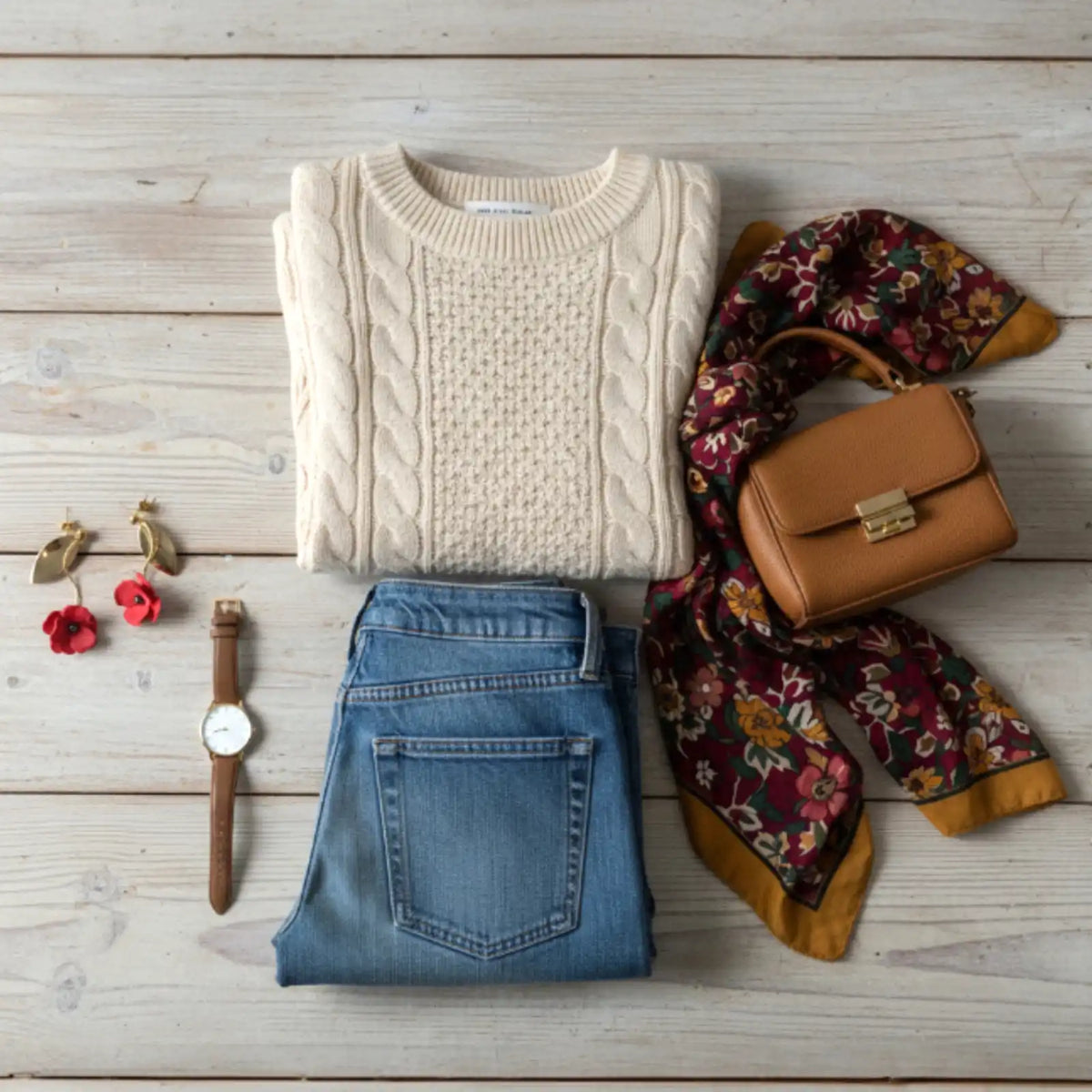 look du jour avec boucles d'oreilles fleurs rouges Elephantom