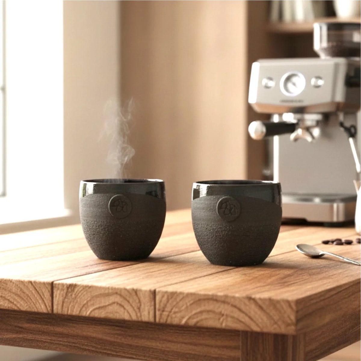 Deux tasses grises texturées de la collection Rock