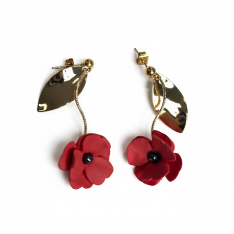 boucles d'oreilles fleurs rouges Elephantom