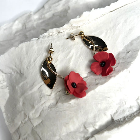 boucles d'oreilles fleurs rouges