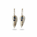boucles d'oreilles feuille de jasmin et cristaux bleus