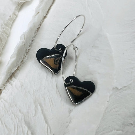 créoles coeur noir et argenté