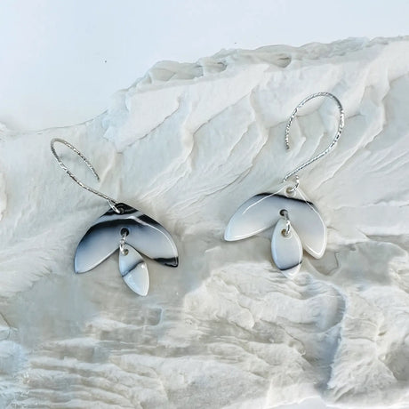 boucles d'oreilles marbrées en noir et blanc
