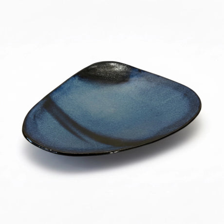 grand plat en grès pyrité beige et bleu  Elephantom
