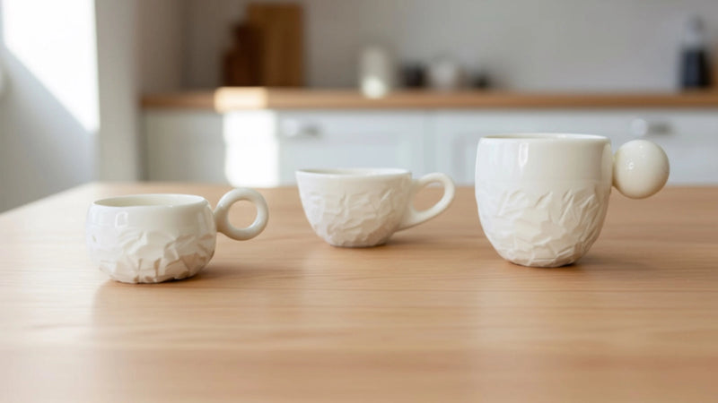 tasses blanches en porcelaine texturées à la main