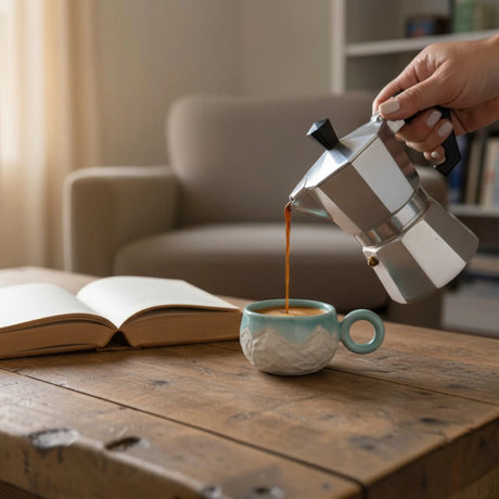 tasse bleu turquoise avec motifs montagneux gravés